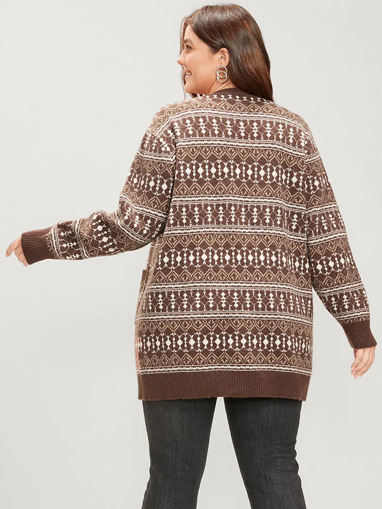 Bandana Contrast Super Soft Knit Pocket Open Front Cardigan