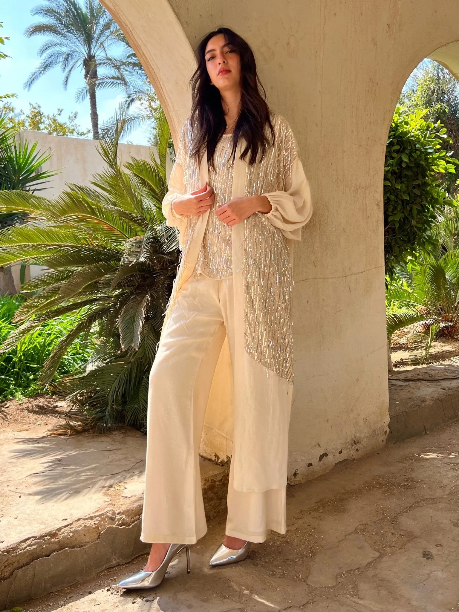 Beige Sequin Cardigan