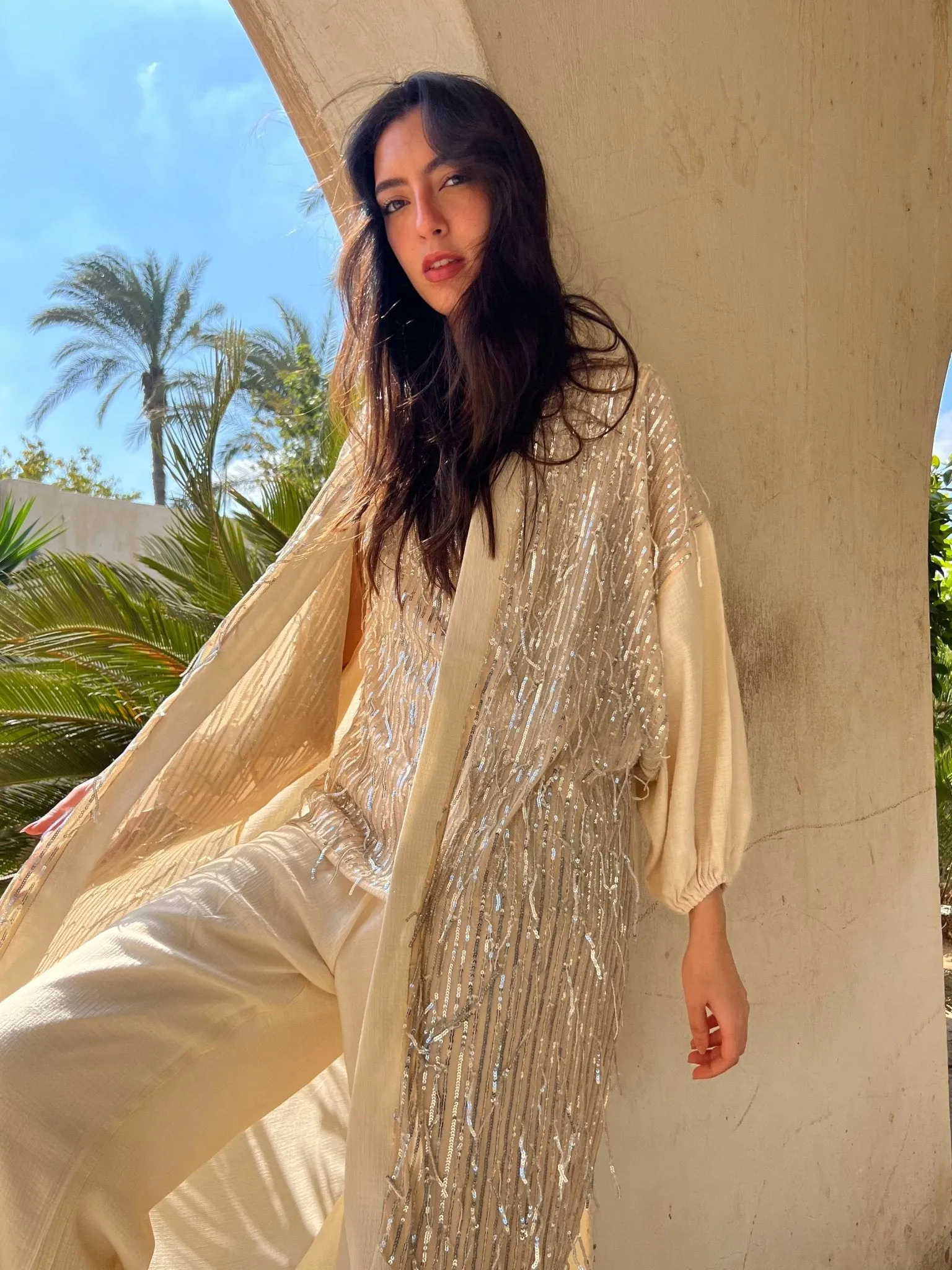 Beige Sequin Cardigan