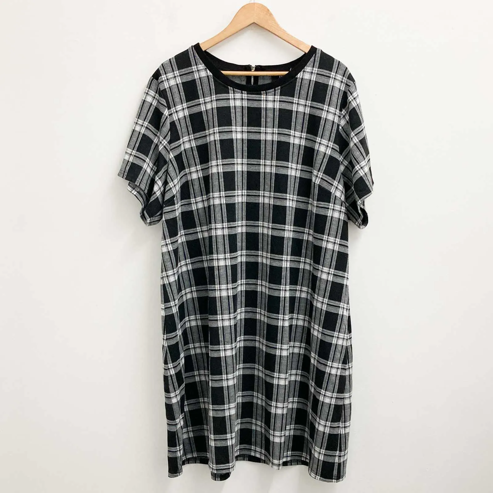 CCX City Chic Shift Dress UK 24 Black & White Tartan Check