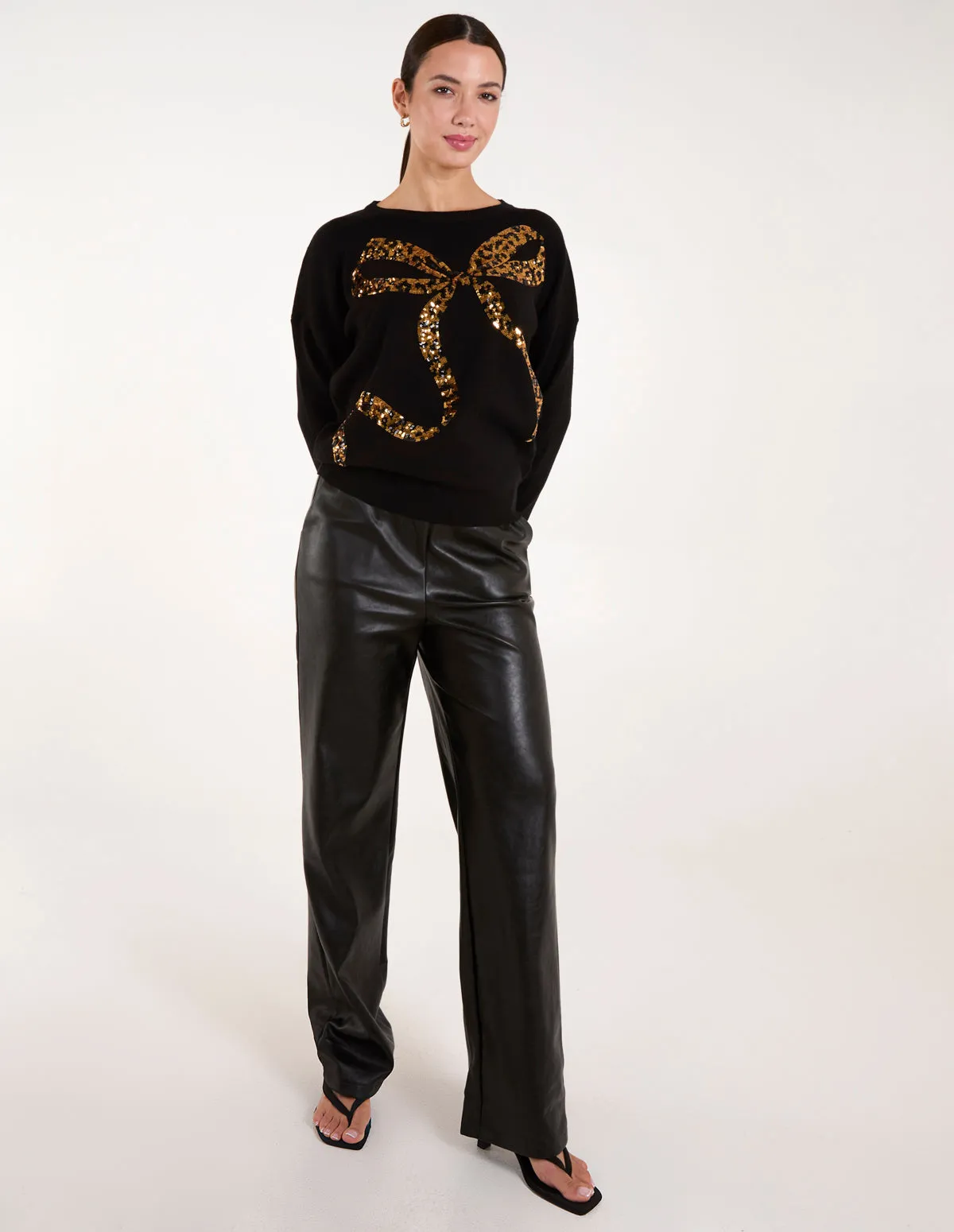 Christmas Leopard Bow Sequin Jumper