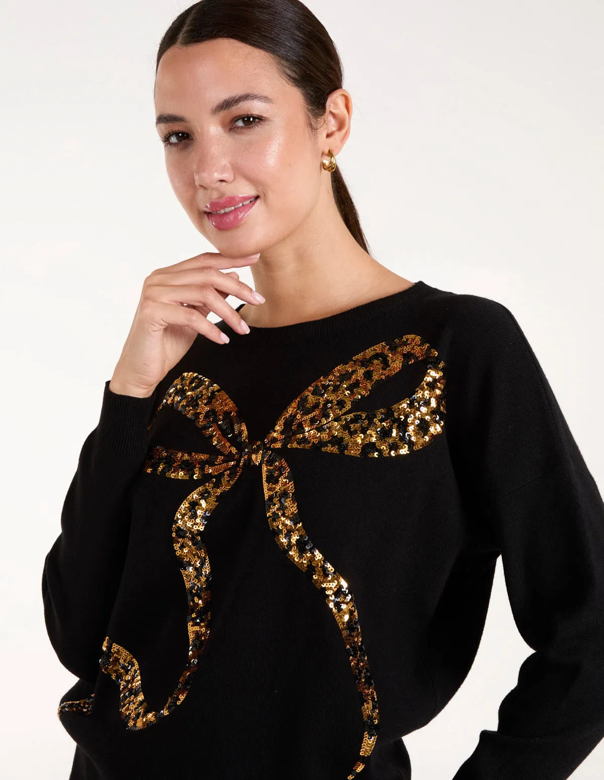 Christmas Leopard Bow Sequin Jumper