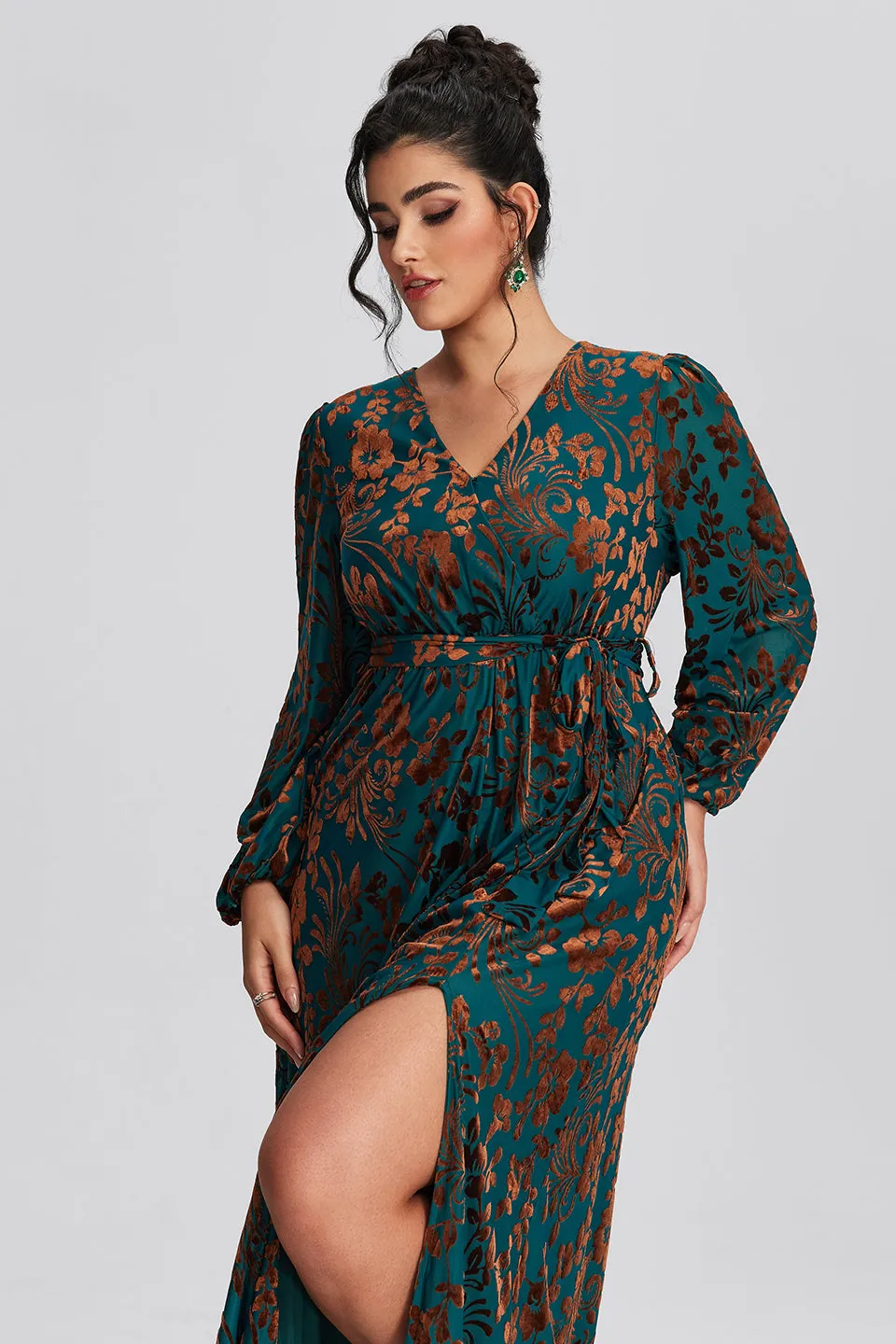 Curveins Plus Size Velvet Wrap Maxi Dress-Vintage Cocktail Style
