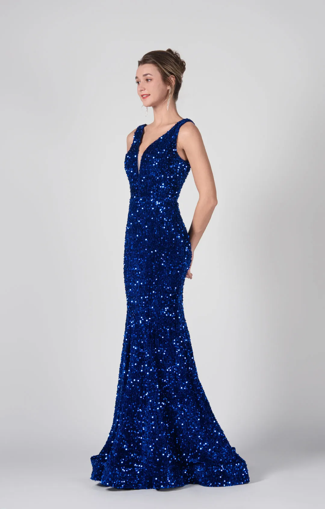 Deep V-Neck Sequin Wrap-Hip Mermaid Dresses