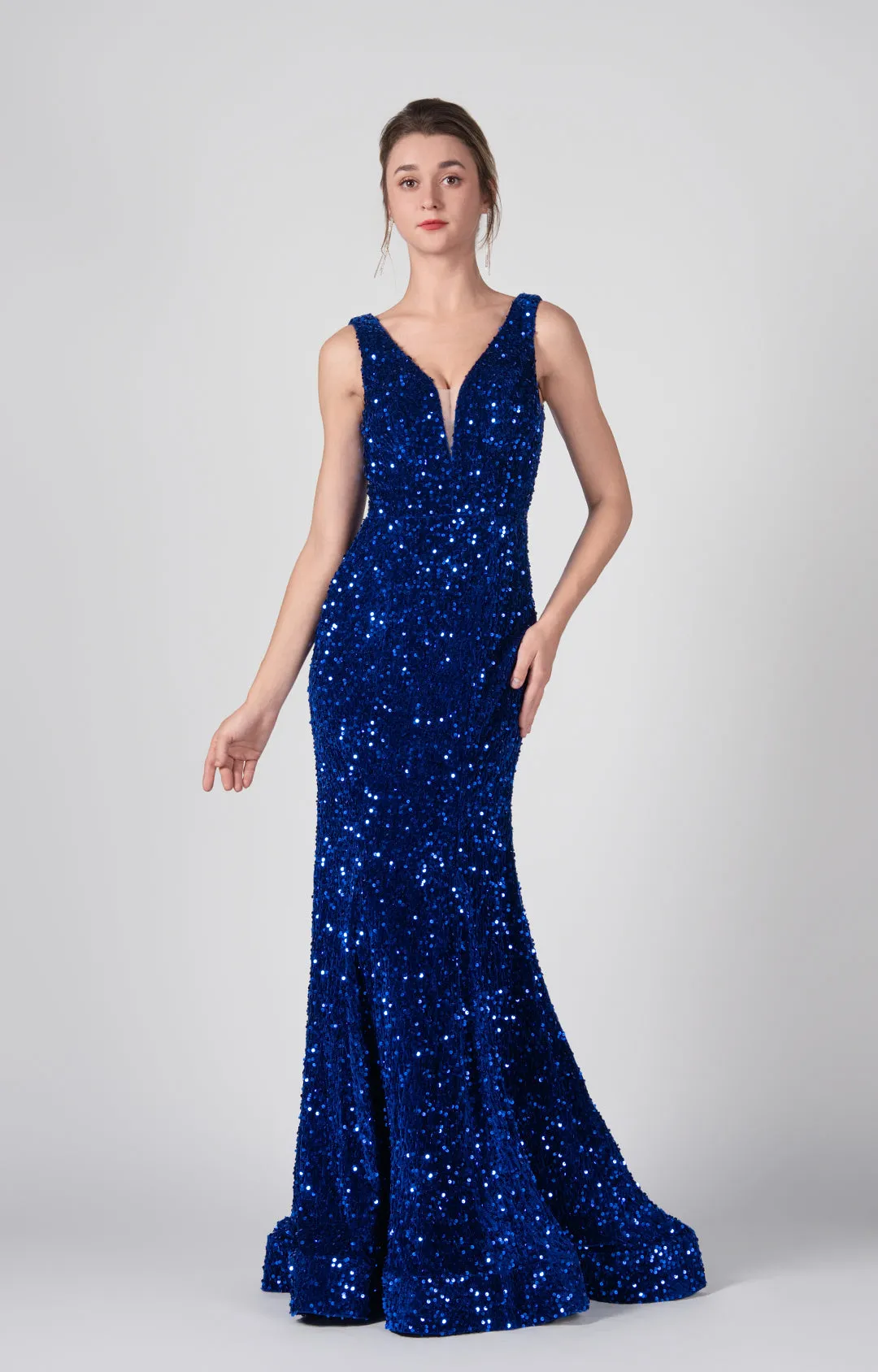 Deep V-Neck Sequin Wrap-Hip Mermaid Dresses