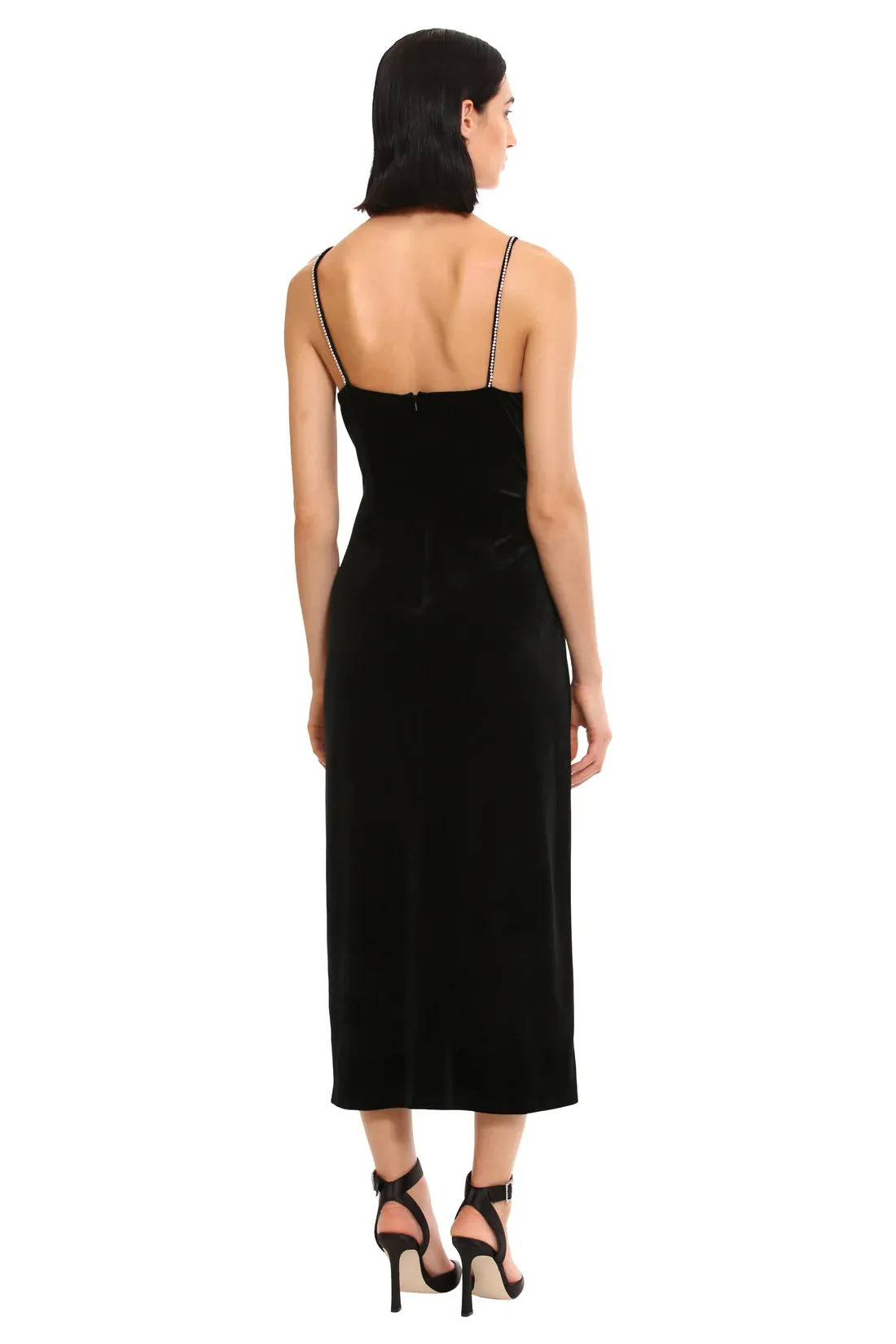 Donna Morgan For Maggy London Tilla Black Velvet Rhinestone Strap Dress