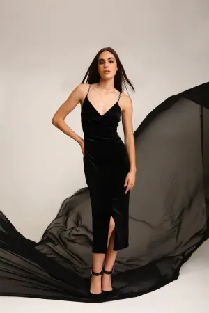 Donna Morgan For Maggy London Tilla Black Velvet Rhinestone Strap Dress