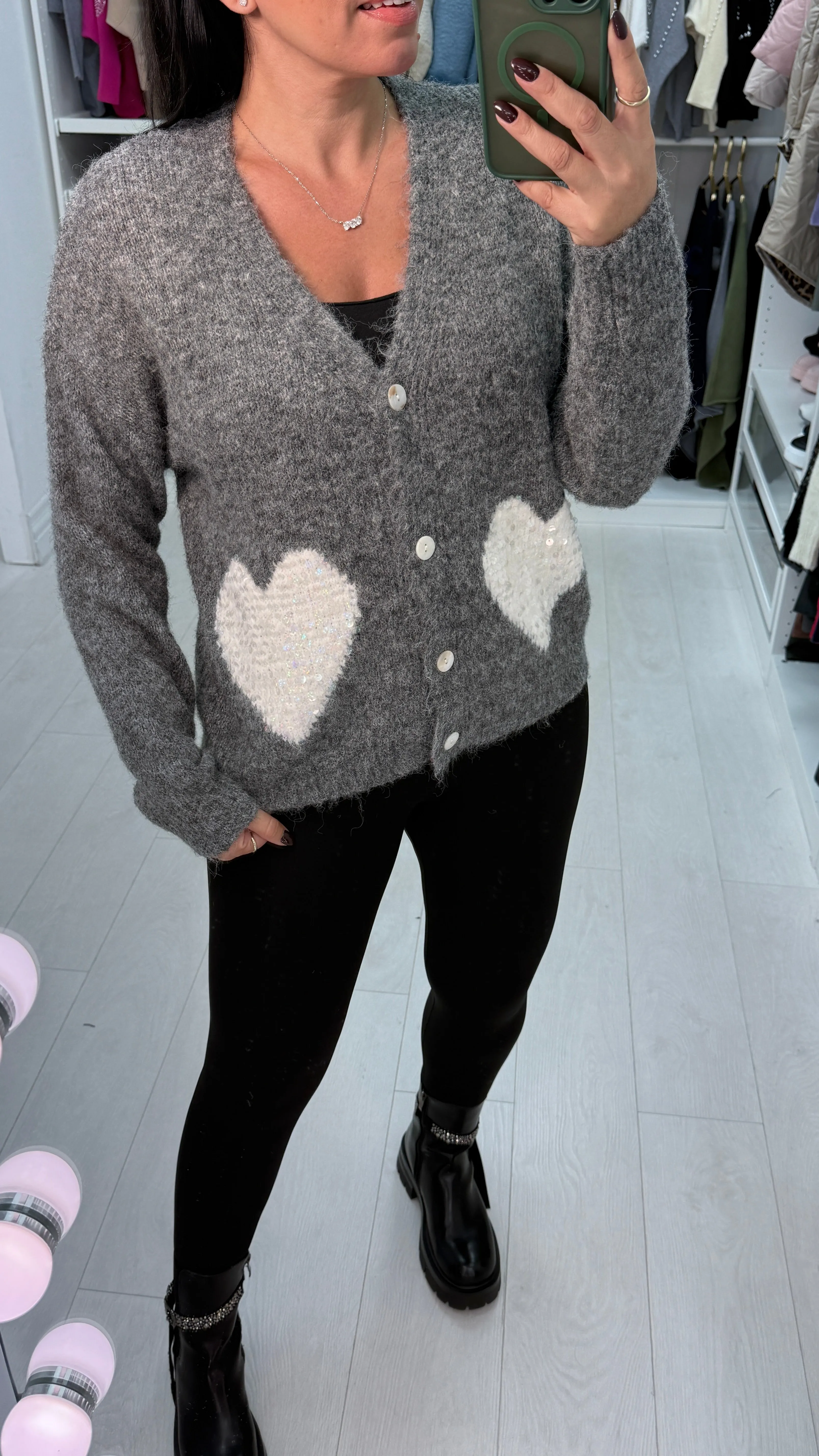 Falicia Sequin Heart Detail Knit Cardigan