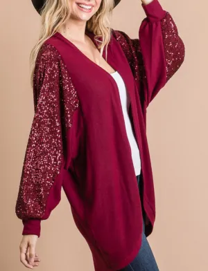 Fashion District LA 7th Ray Sequin Sleeve Hi-Lo Open Cardigans