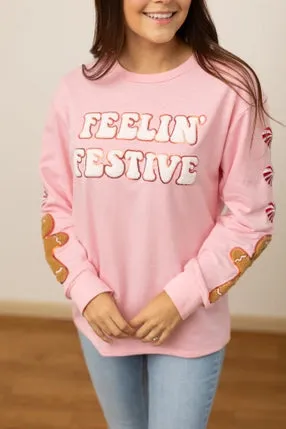 Feelin Festive Gingerbread Pink Sweater
