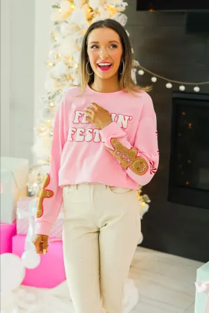 Feelin Festive Gingerbread Pink Sweater