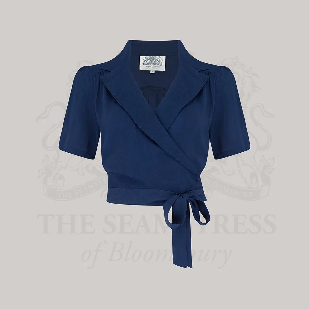 Greta Wrap Blouse in French Navy