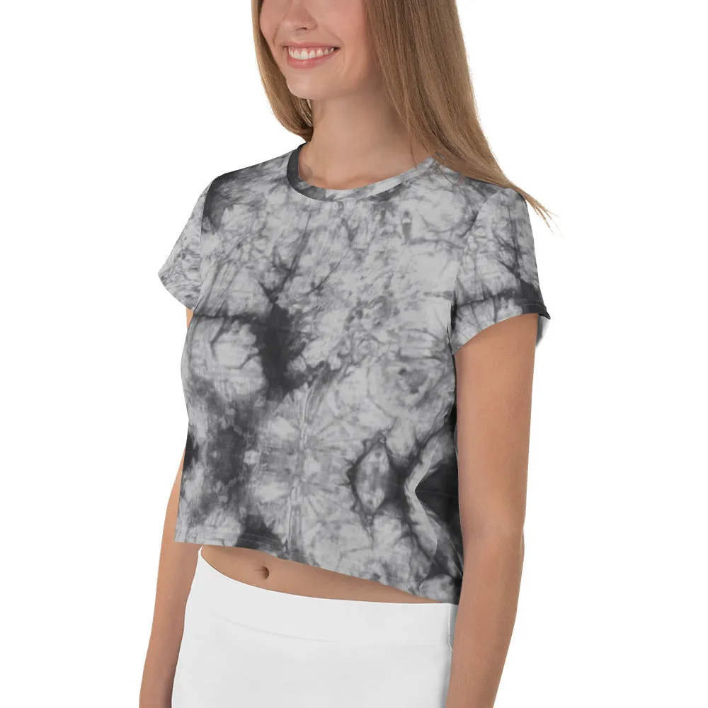 Grey Tie Dye Print Crop Tee
