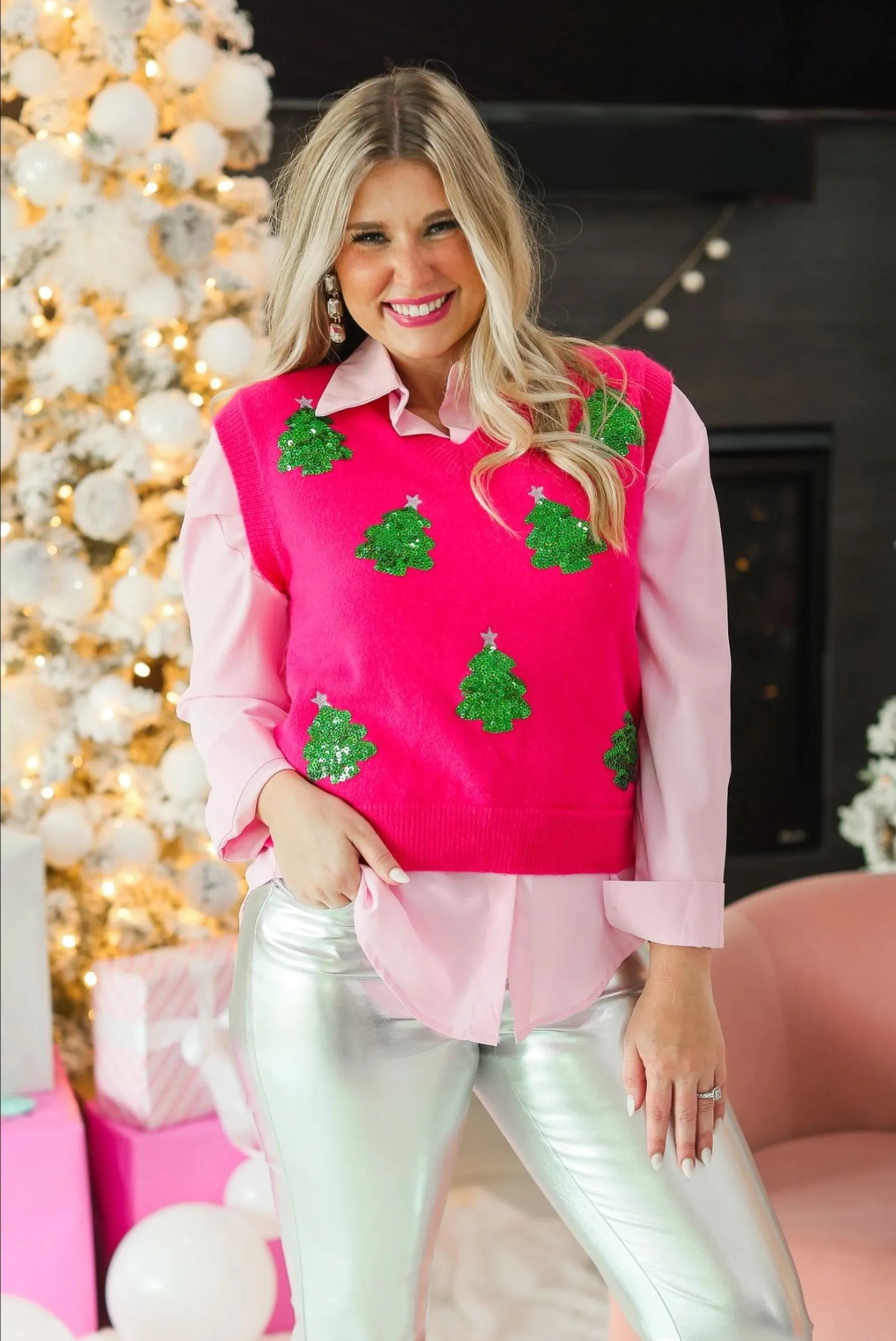 Hot Pink Christmas Sweater Vest