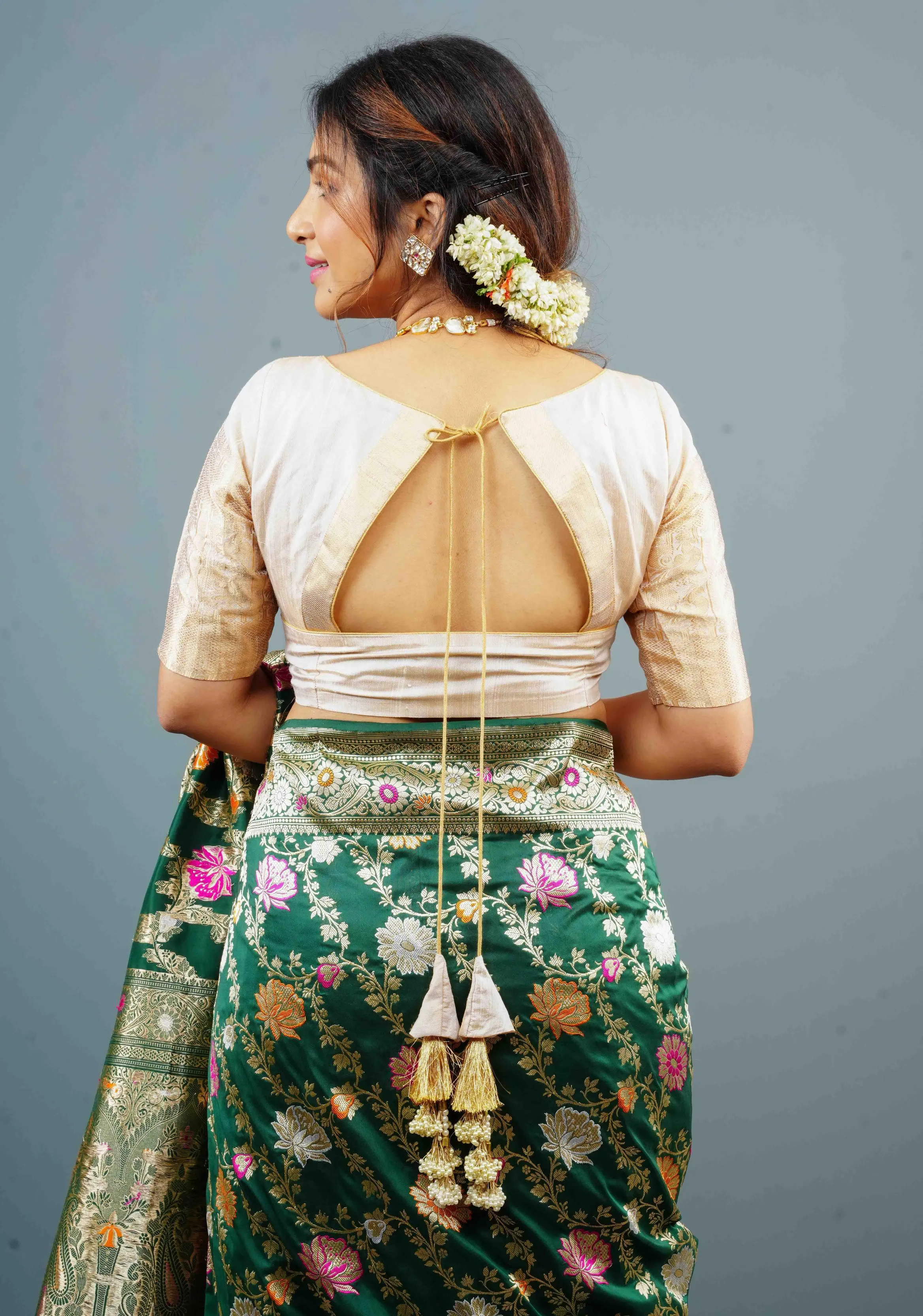 Ivory Gold Pure Tissue Raw Silk Blouse with Wide Zari Sleeves, Customizable, Made to Order