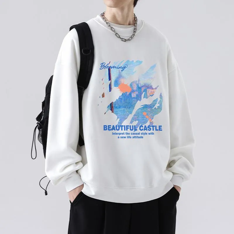 Landscape Graphic Print Oversized Cotton Sweatshirt for Men