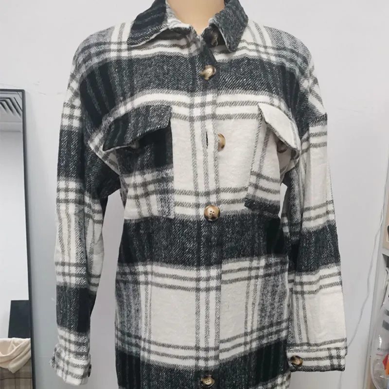 Last Day Sale 49%OFFWomen's Casual Lapel Button Down Long Plaid Shirt Coat