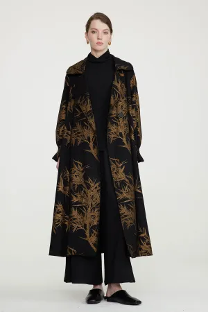 Leaves Print Cozy Loose Fit Long Coat