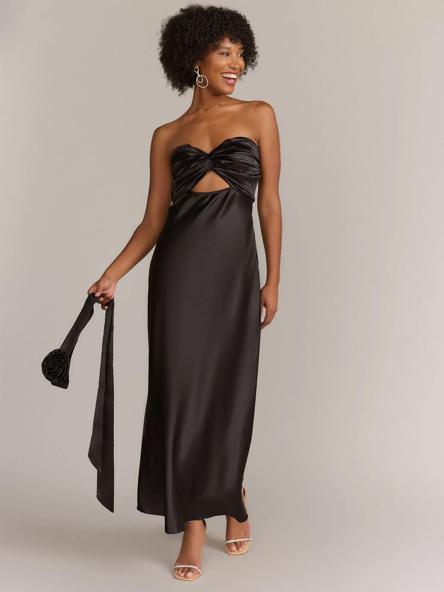 Lena Rosette Cutout Satin Slip Dress - Brands We Love