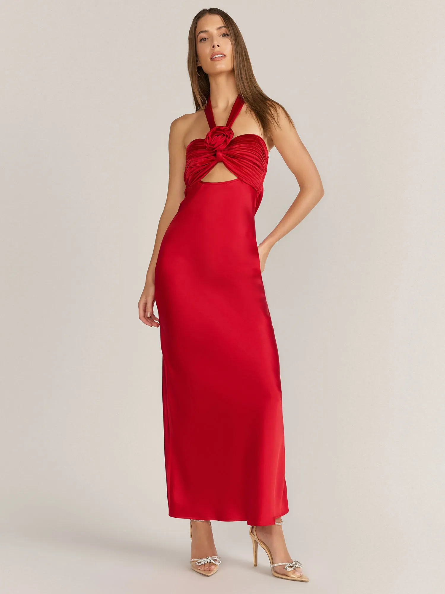 Lena Rosette Cutout Satin Slip Dress - Brands We Love