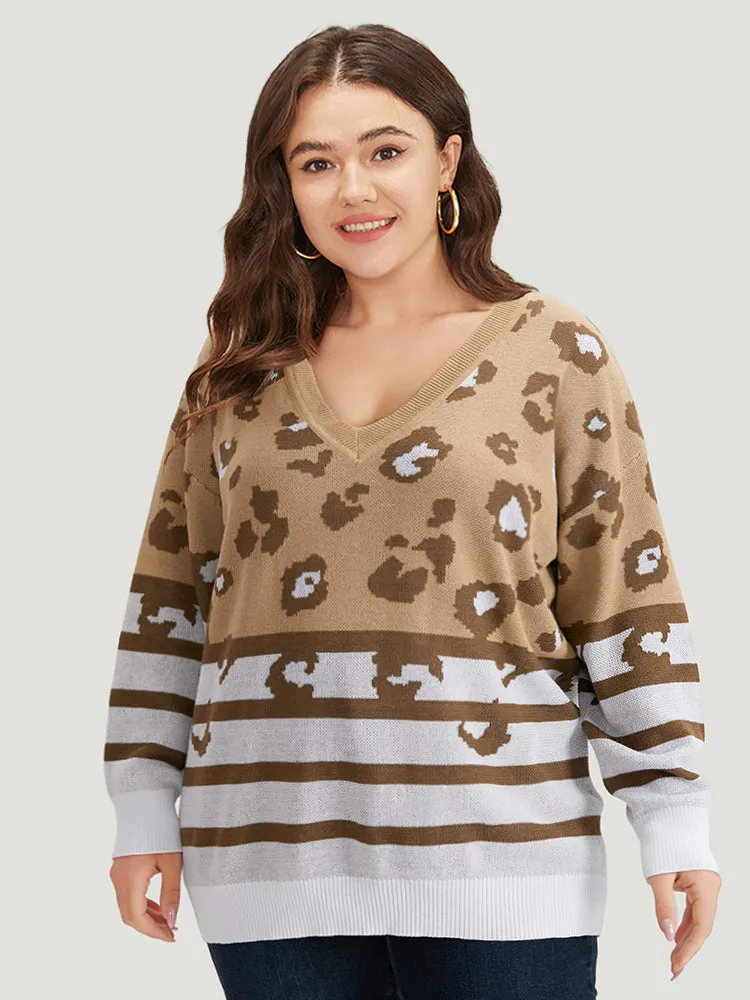 Leopard Striped Elastic Cuffs Pullover