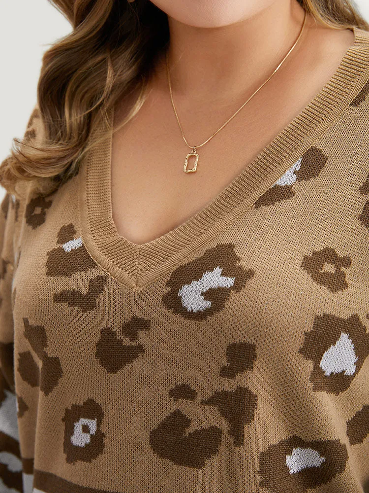 Leopard Striped Elastic Cuffs Pullover