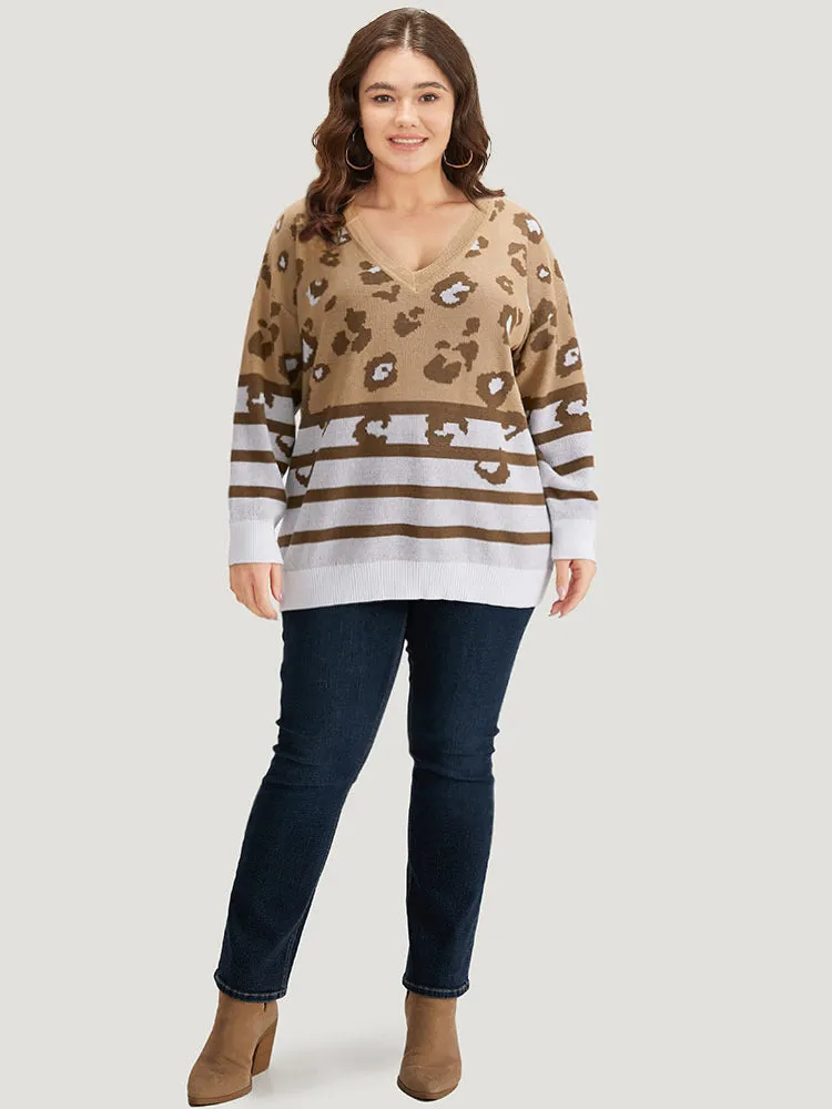 Leopard Striped Elastic Cuffs Pullover