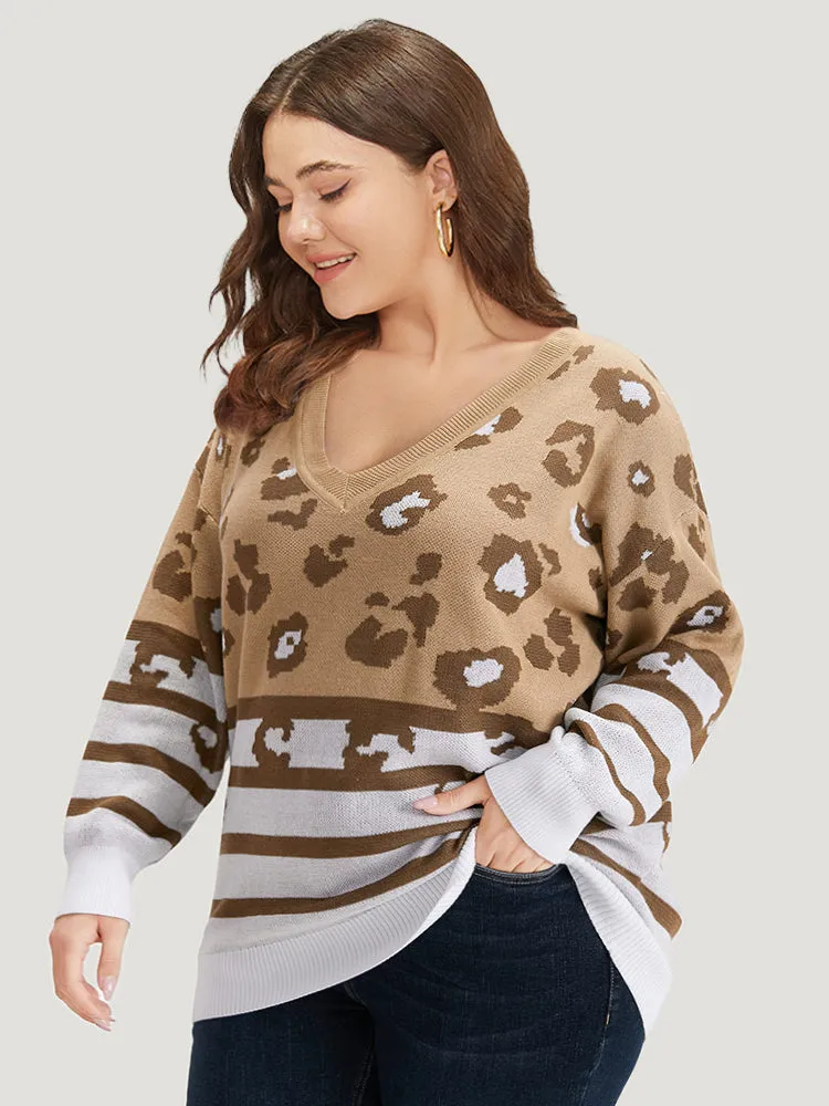 Leopard Striped Elastic Cuffs Pullover
