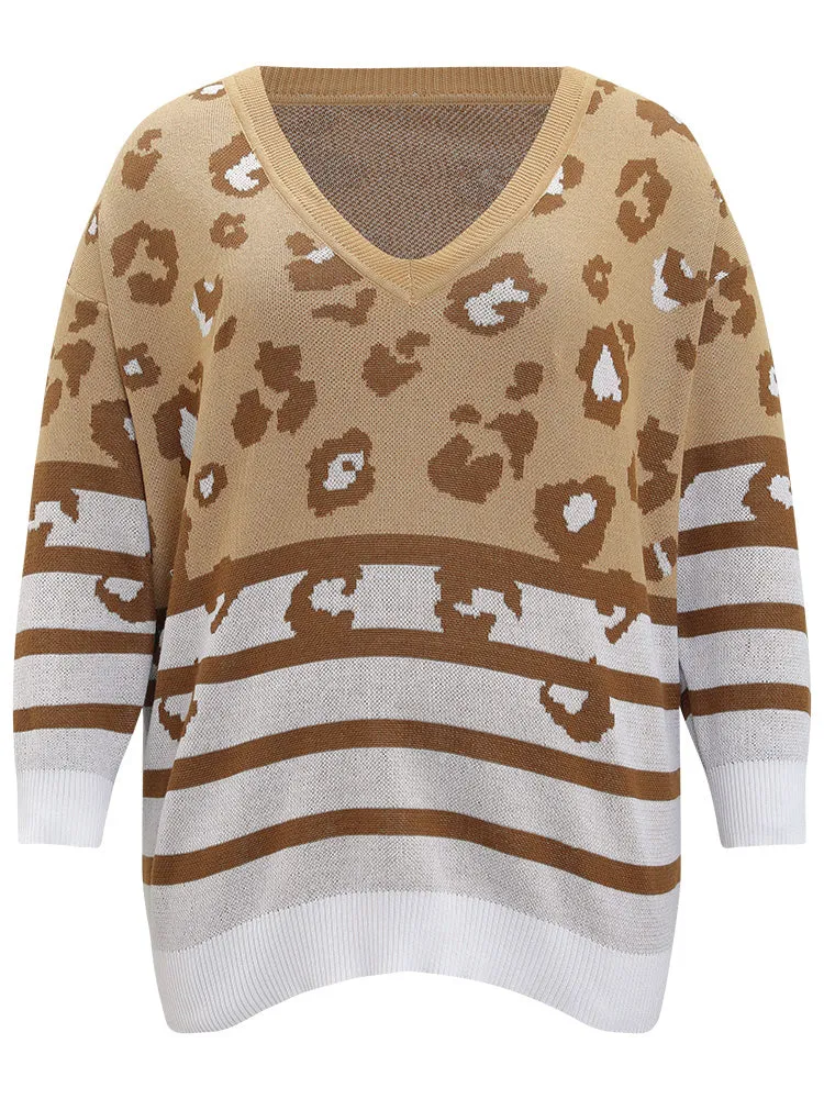 Leopard Striped Elastic Cuffs Pullover