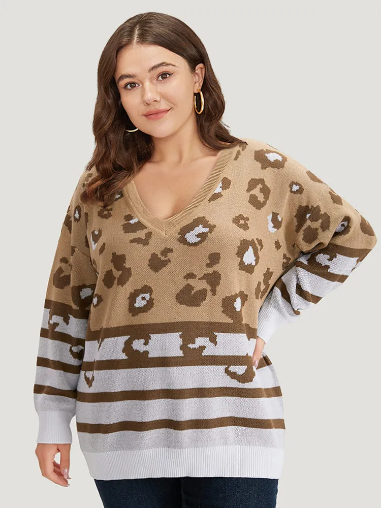 Leopard Striped Elastic Cuffs Pullover
