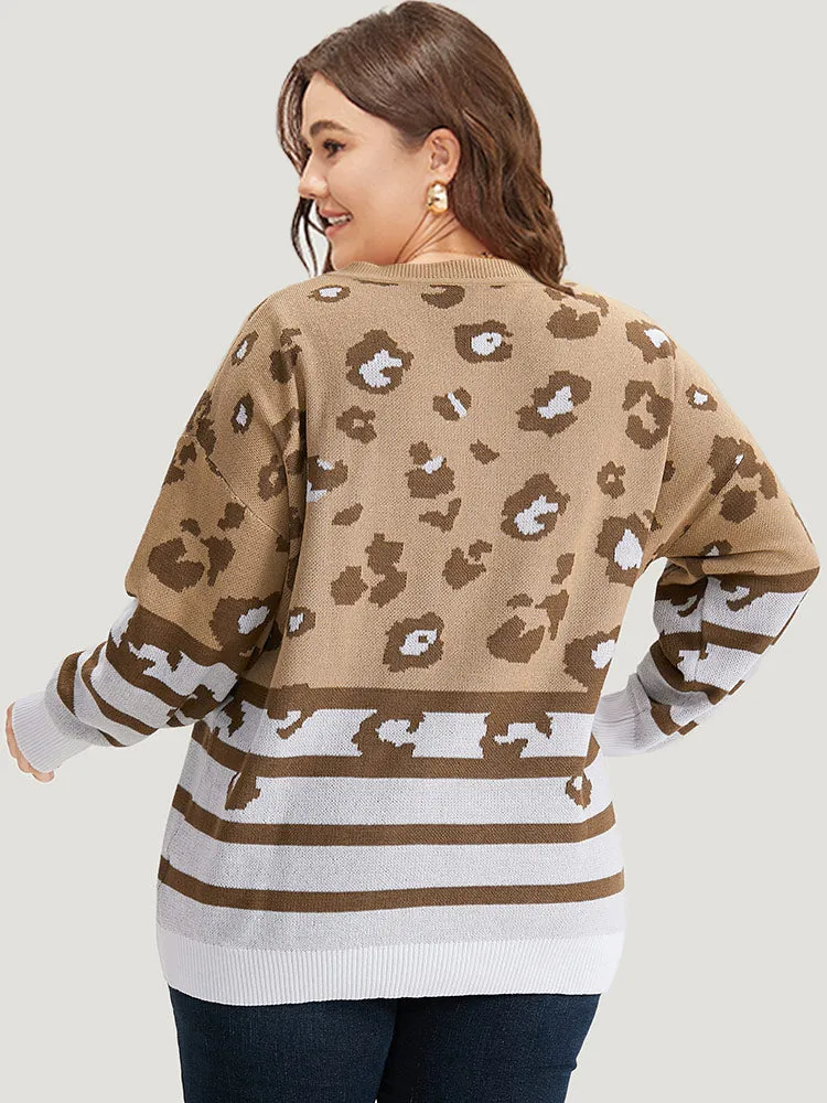 Leopard Striped Elastic Cuffs Pullover
