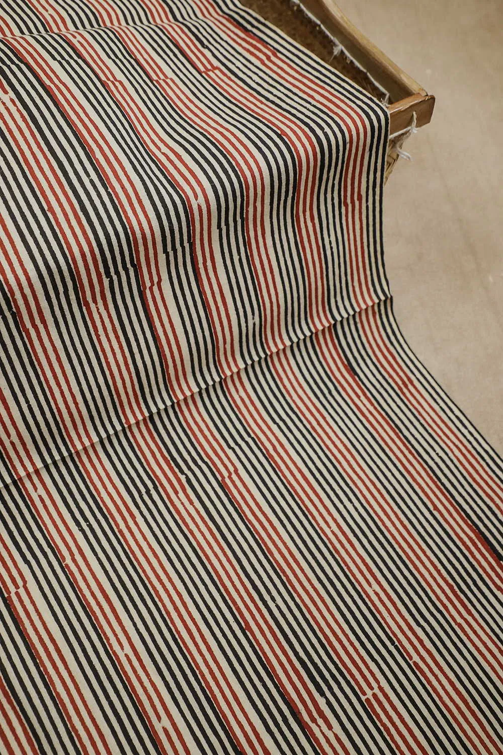 Maroon & Black Striped Bagru Cotton Fabric