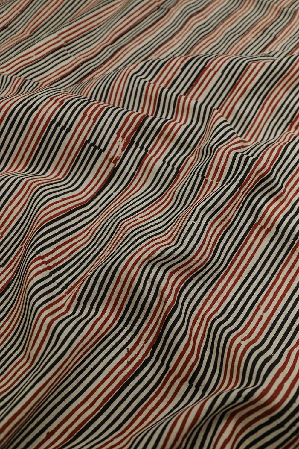 Maroon & Black Striped Bagru Cotton Fabric