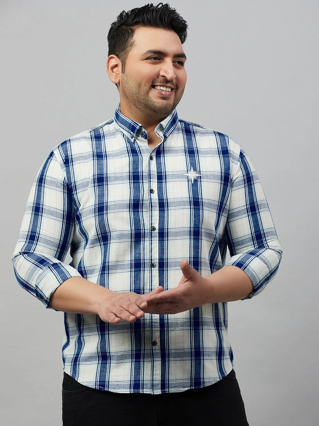 Men Checked White Comfort Cotton Shirt