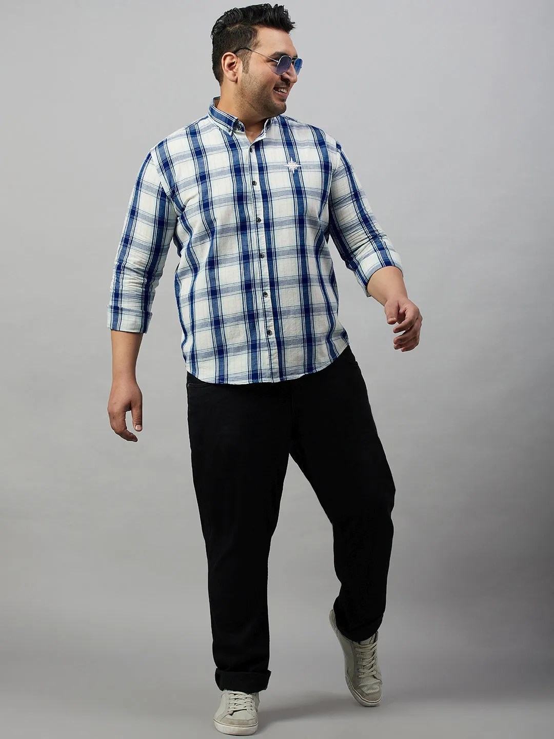 Men Checked White Comfort Cotton Shirt