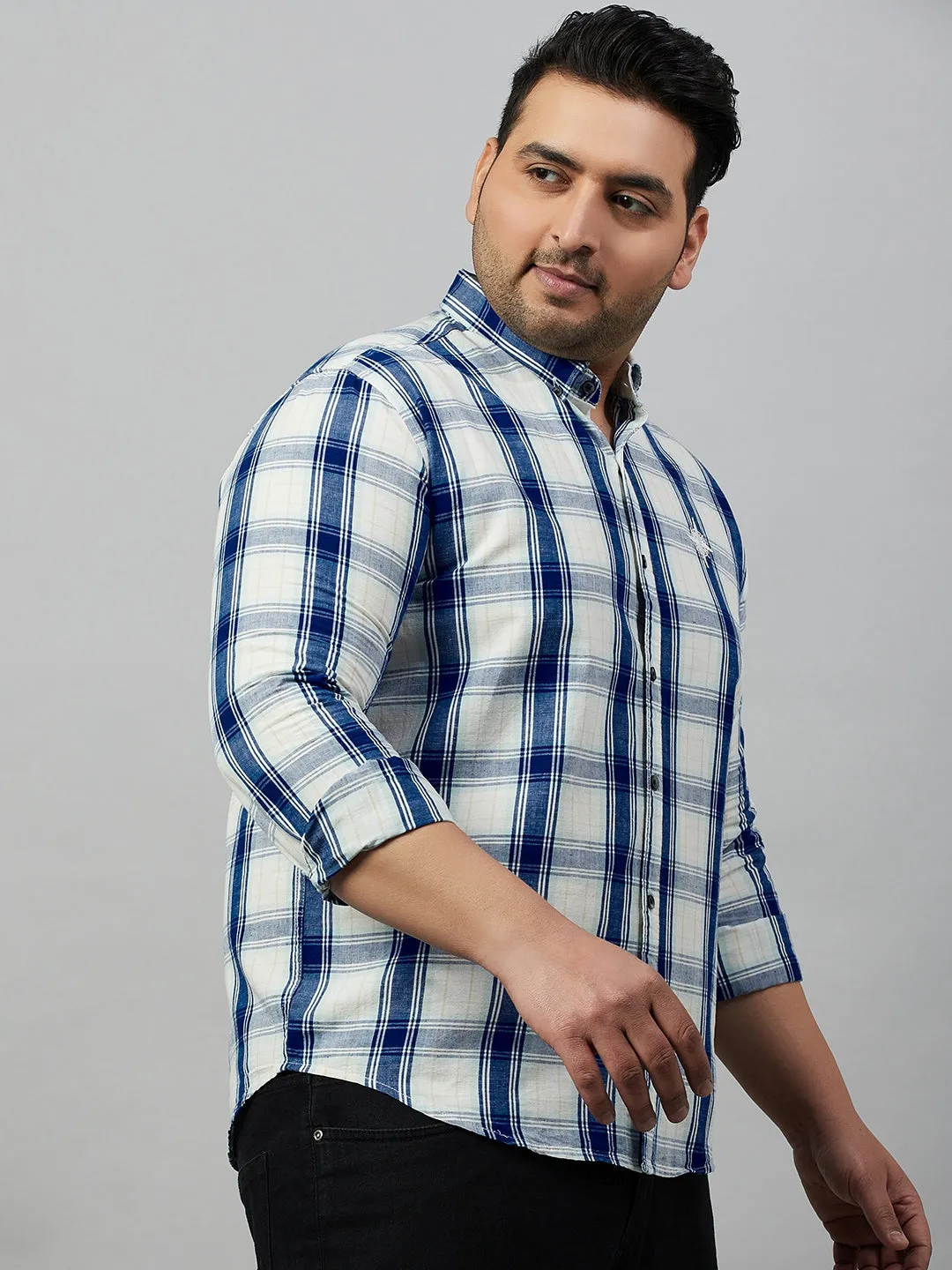 Men Checked White Comfort Cotton Shirt