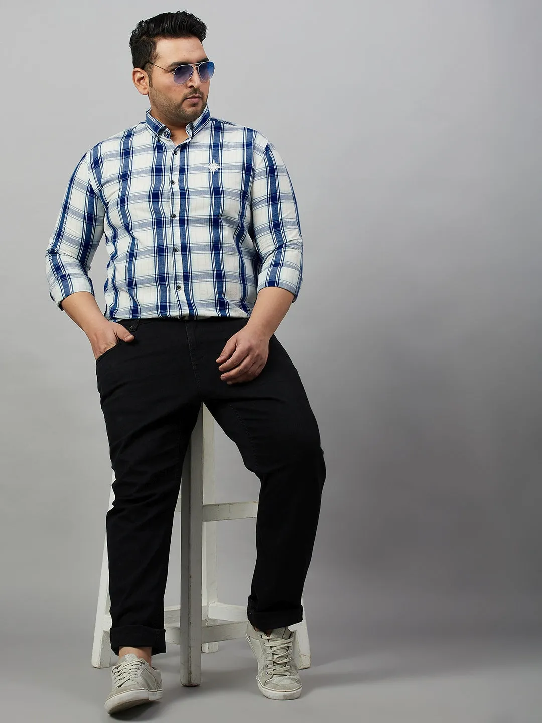 Men Checked White Comfort Cotton Shirt