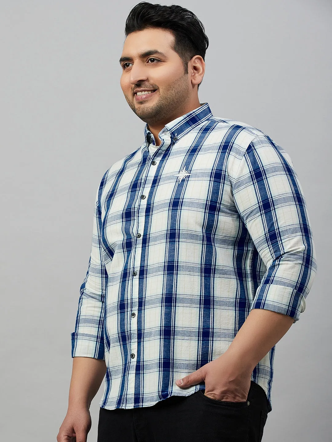 Men Checked White Comfort Cotton Shirt