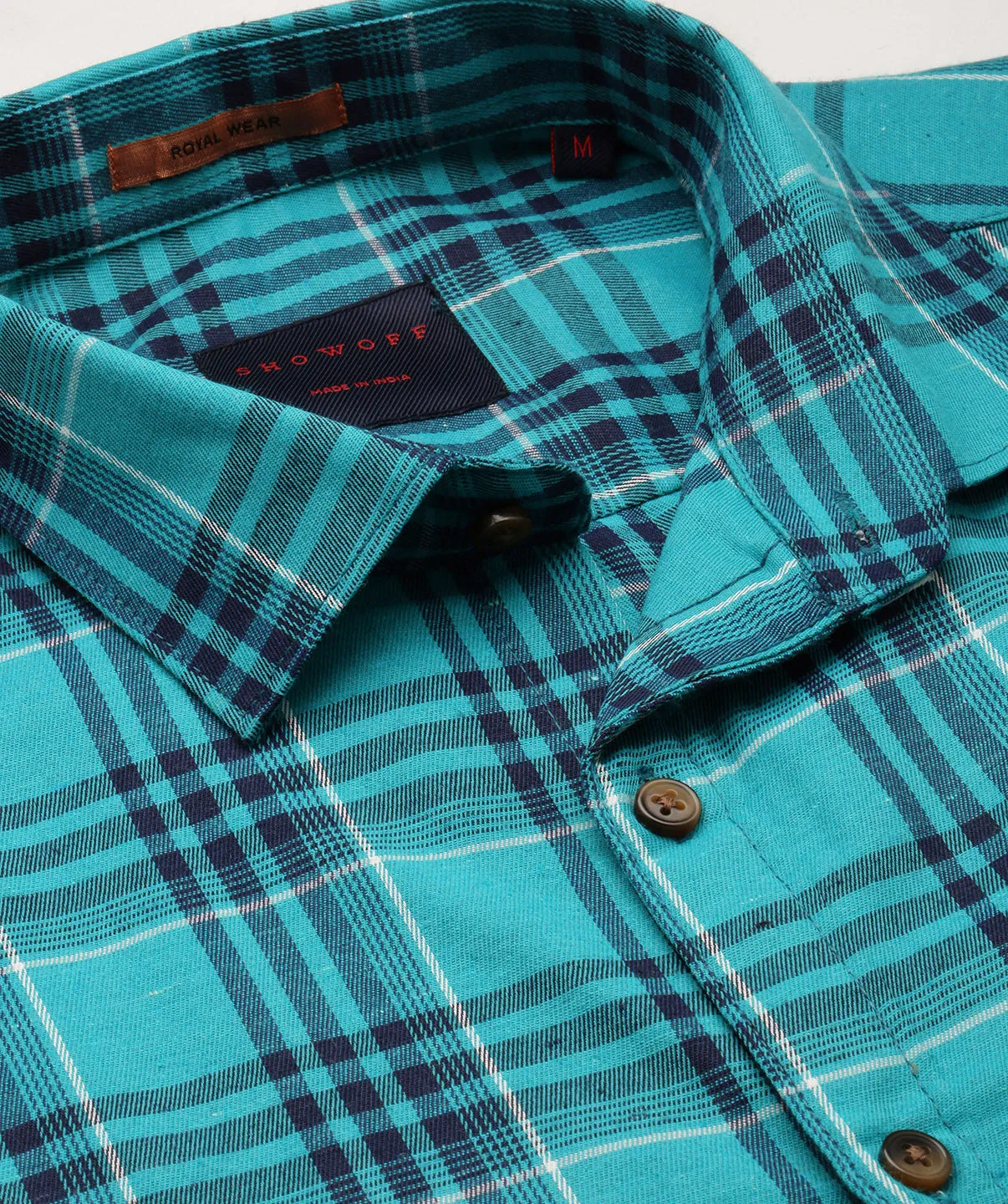 Men Green Standard Slim Fit Checked Spread Collar Cotton Casual Shirt