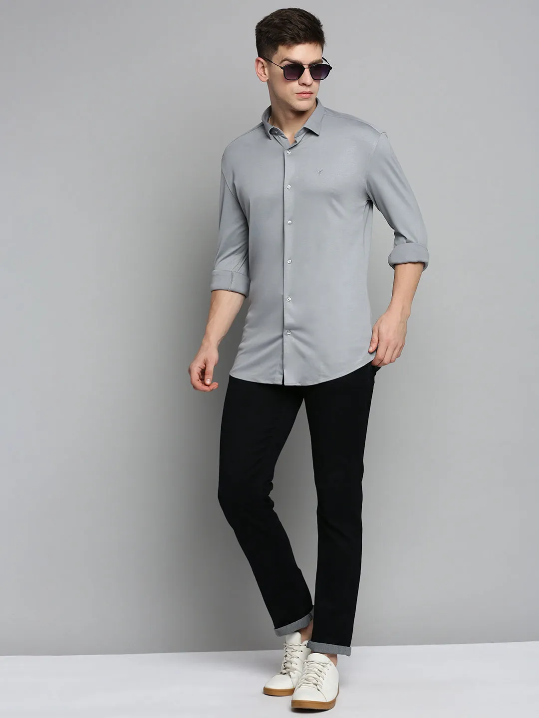 Men Grey Comfort Slim Fit Cotton Casual Shirt