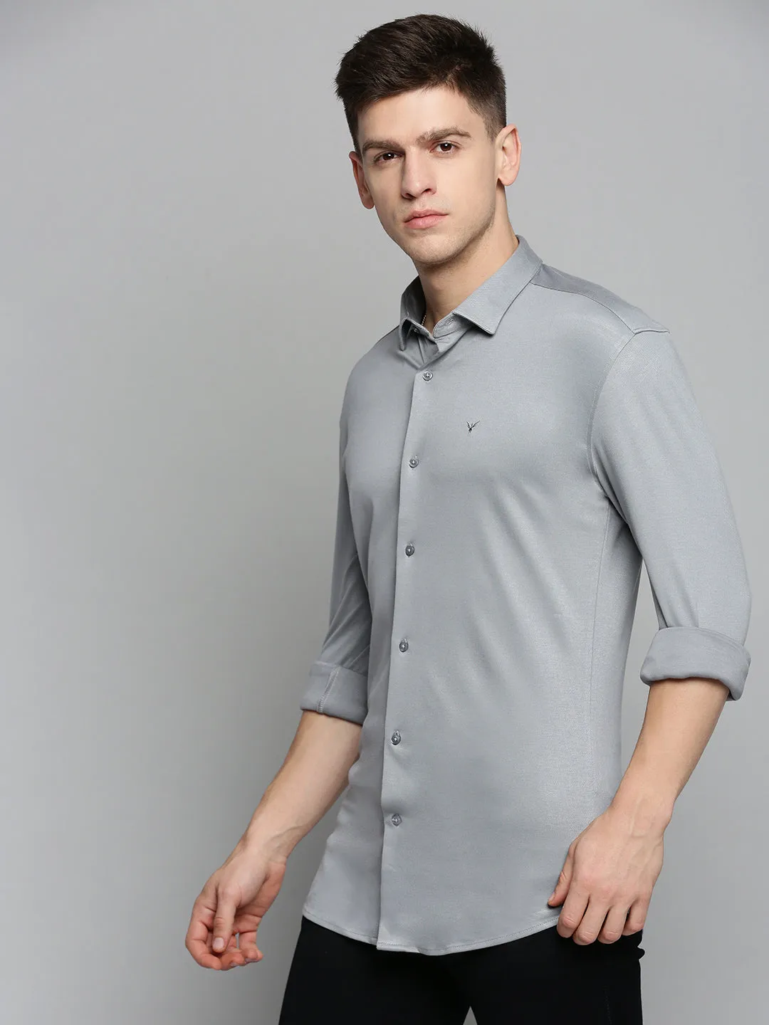 Men Grey Comfort Slim Fit Cotton Casual Shirt