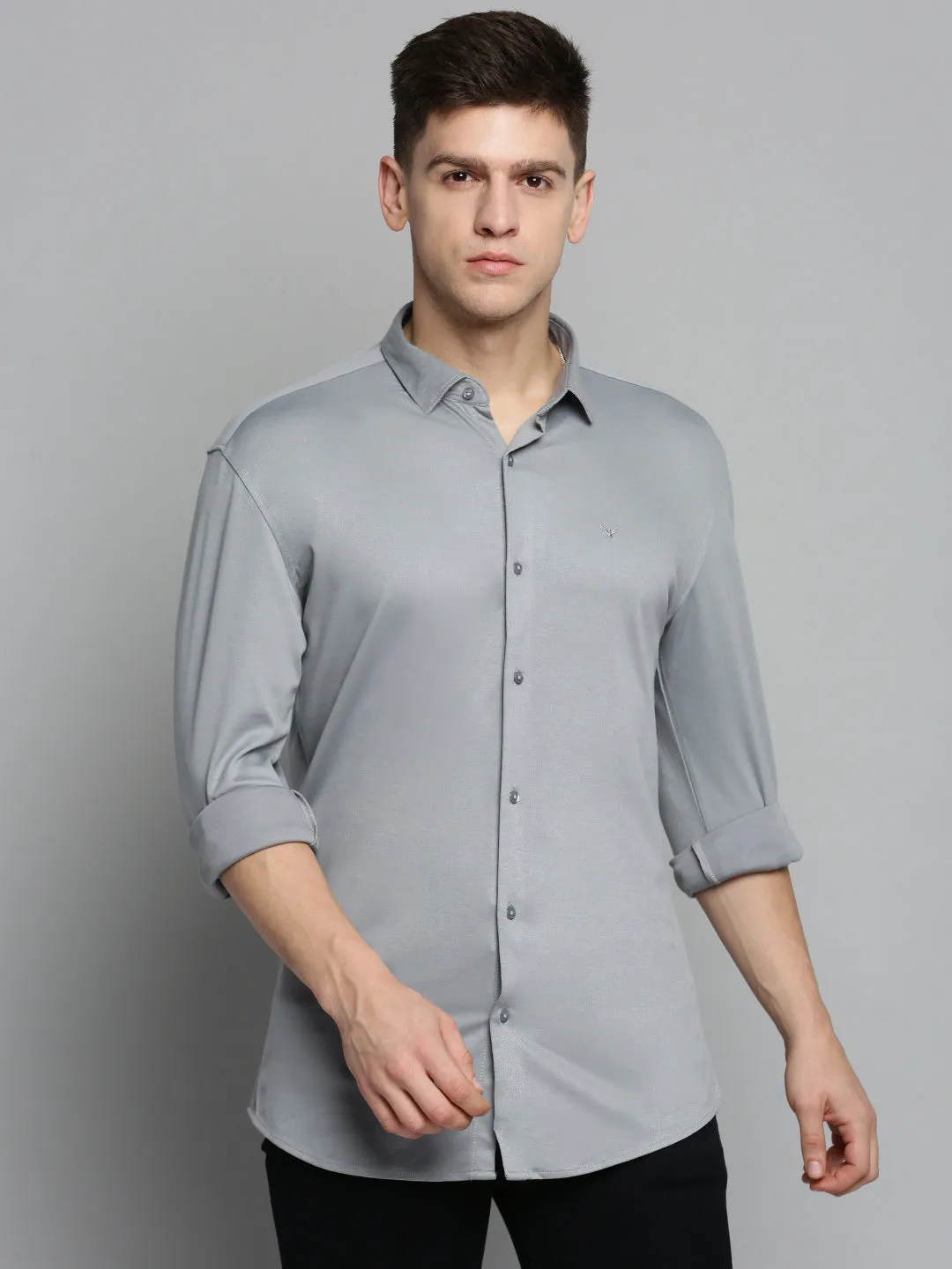 Men Grey Comfort Slim Fit Cotton Casual Shirt