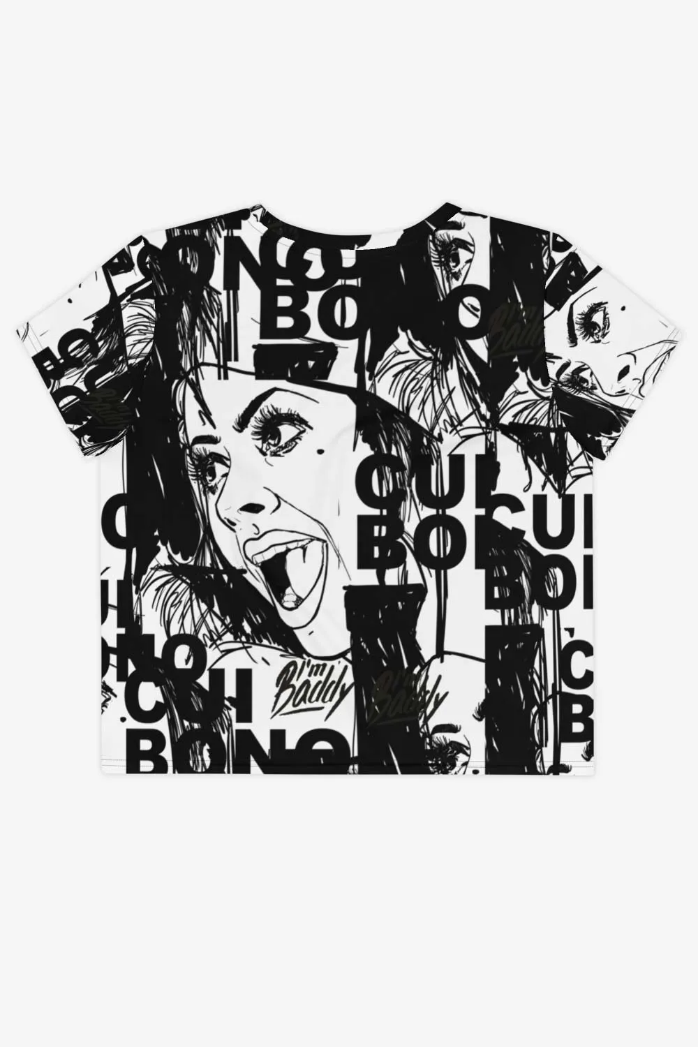 Monochrome women's Crop Tee with Cui Bono print