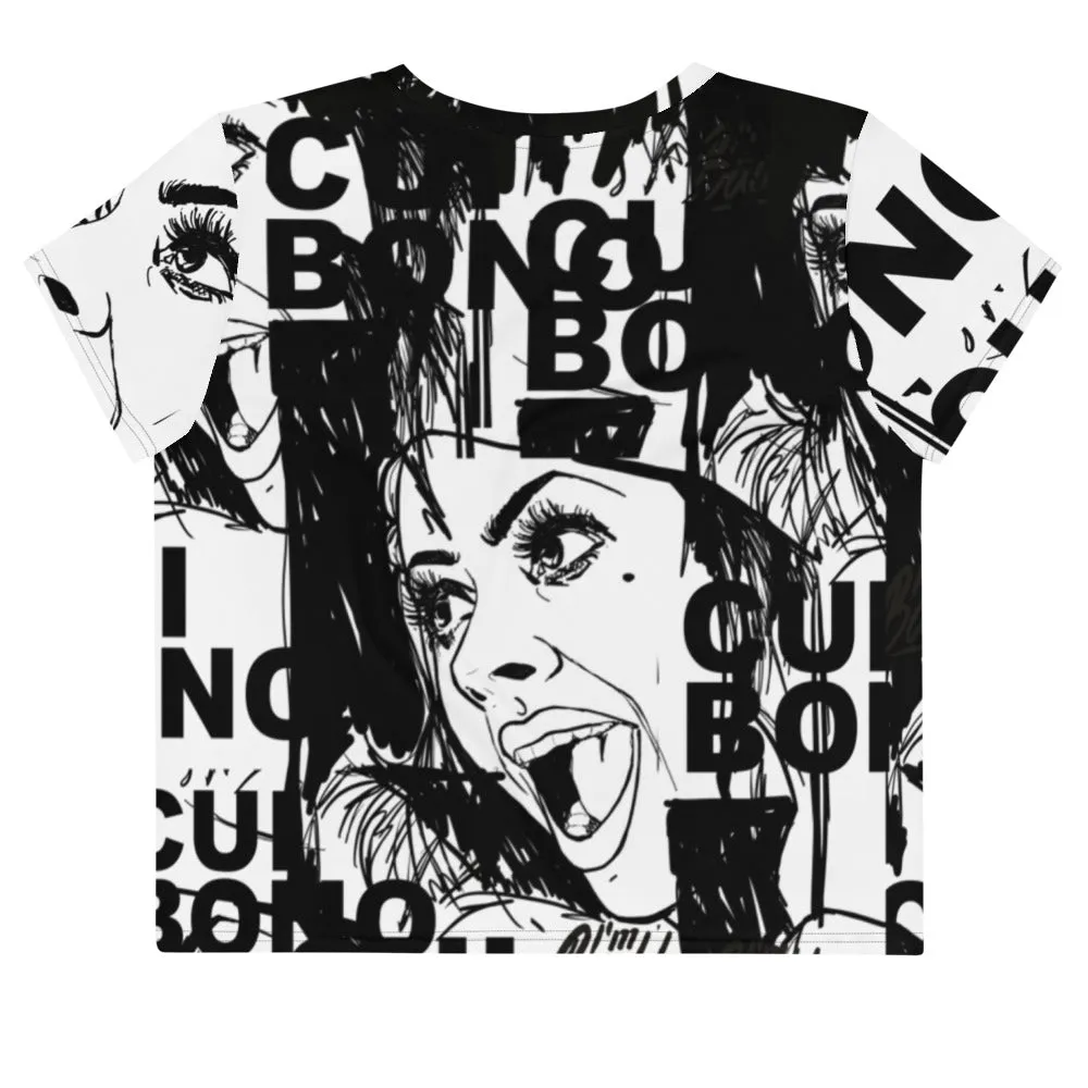 Monochrome women's Crop Tee with Cui Bono print