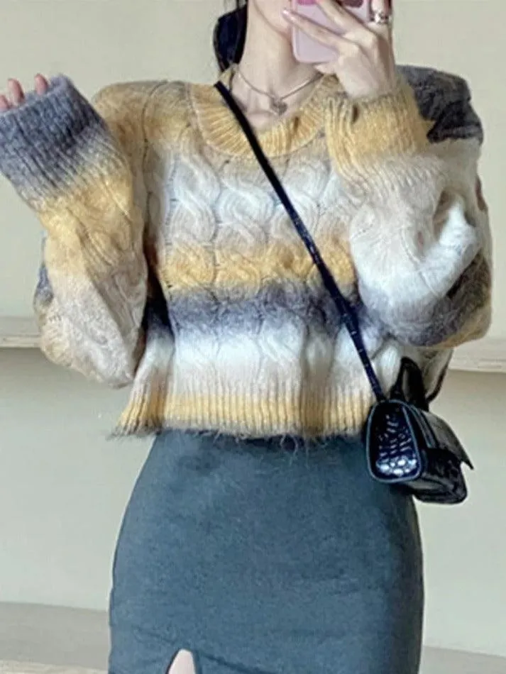 Ombre Cable Knit Short Sweater