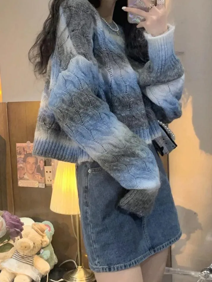 Ombre Cable Knit Short Sweater