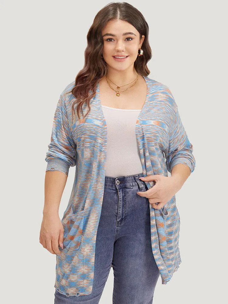 Ombre Pocket Open Front Ripped Hem Cardigan