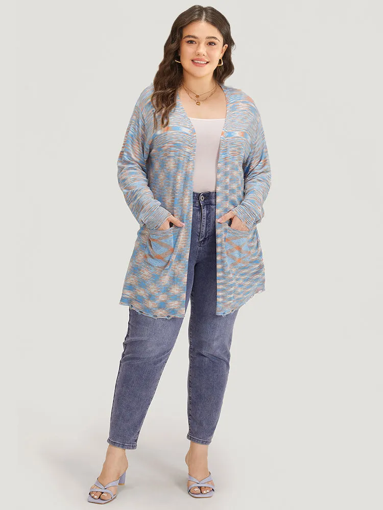 Ombre Pocket Open Front Ripped Hem Cardigan