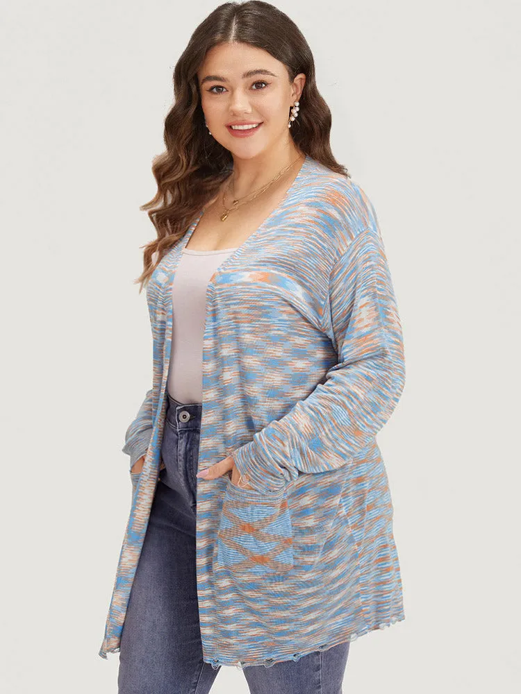 Ombre Pocket Open Front Ripped Hem Cardigan