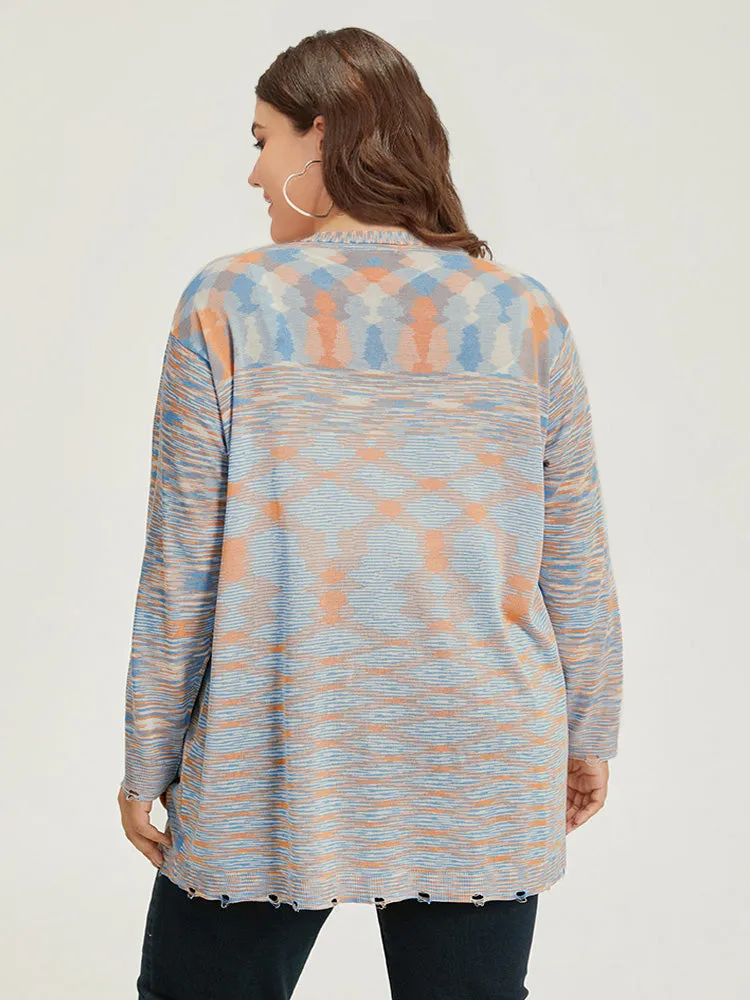 Ombre Pocket Open Front Ripped Hem Cardigan